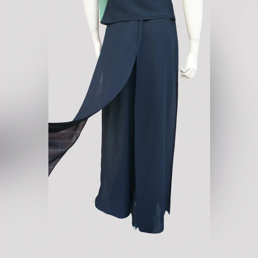 Vintage Betsy & Adam 2 Piece Set Semi-Sheer Wide Leg Flare Rhinestone Details - Picture 15 of 15